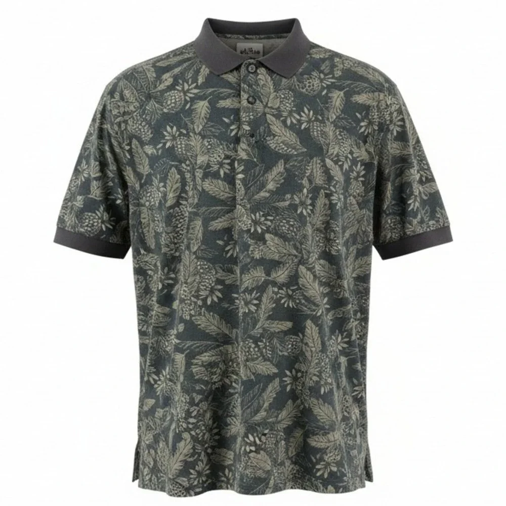 Cutter & Buck Mens Large‎ Gray Pineapple Palm Leaf Print Cotton Blend Polo Shirt